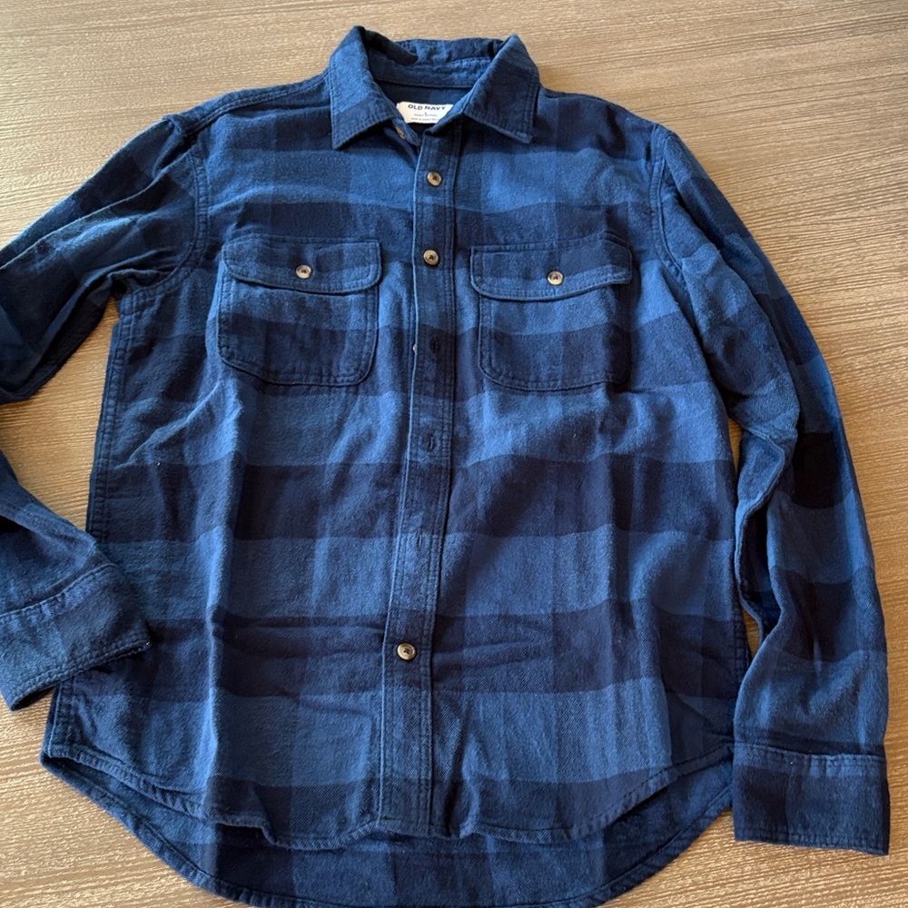 Old Navy Blue Plaid Casual Button Down Shirt